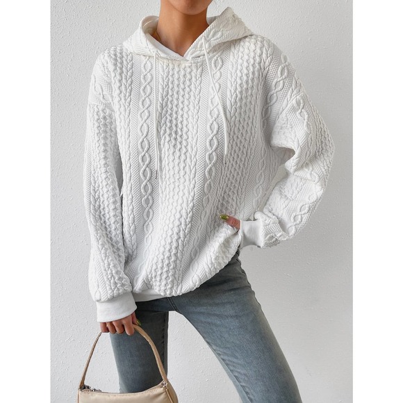 WILA Tops - Minimalist Drop Shoulder Drawstring cable knit hoodie Sweatshirt